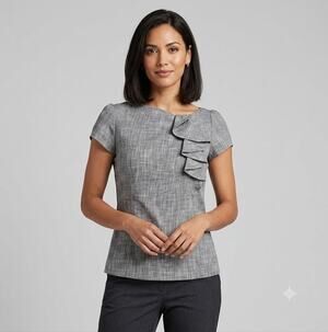 Classiques Entier Textured Ruffle Asymmetric Short Sleeve Top Women's Size L NWT